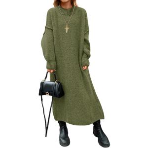 Saodimallsu Womens Oversized Sweater Dress Mock Neck Long Sleeve Casual Warm Chunky Knit Fall Winter Maxi Dresses (Small, Army Green)