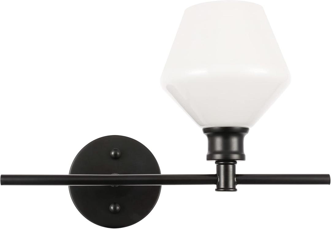 Gene 1 Light Black and Frosted White Glass Left Wall Sconce