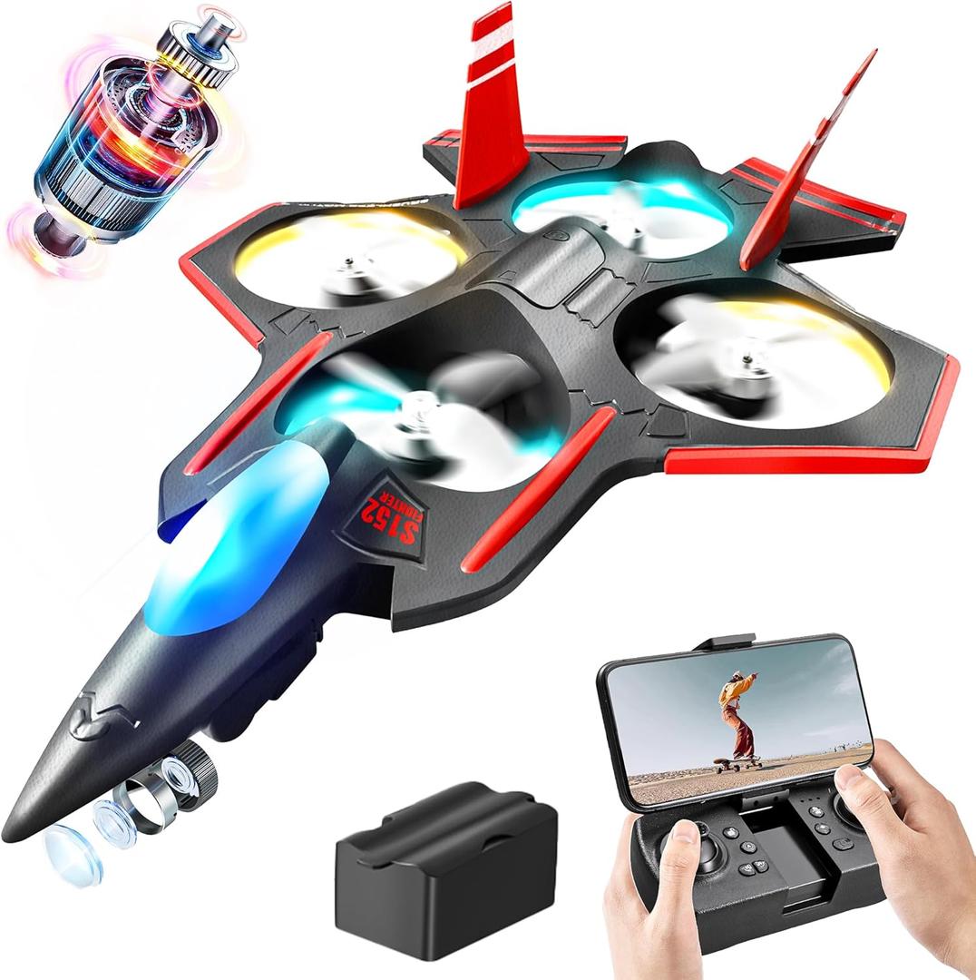 BEZGAR Brushless RC Plane with Camera | 2.4GHZ Remote Control Airplane, 6-axis Gyro Drones for Kids, RC Helicopter, 360Flip Jet Fighter for Beginners with LED Navigation Lights