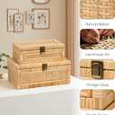 Rattan Box with Lid Decorative Natural Handmade Boho Rattan Baskets Woven Wicker Cane Bins Keepsake Memory Jewelry Boxes Rectangular Desk Shelf Closet Organizer Container (Large Size)