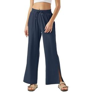 L/30" Inseam Womens Wide Leg Sweatpants Petite High Waist Summer Pants UPF50 Lightweight Beach with Pocket Split Leg, Navy