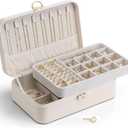 Vlando Jewelry Box Organizer for Women Girls, 2 Layer Jewelry Case with Lock,Jewelry Storage Earrings Necklace,Rings,Gift for Teachers Wedding Birthday Gifts-Cream White