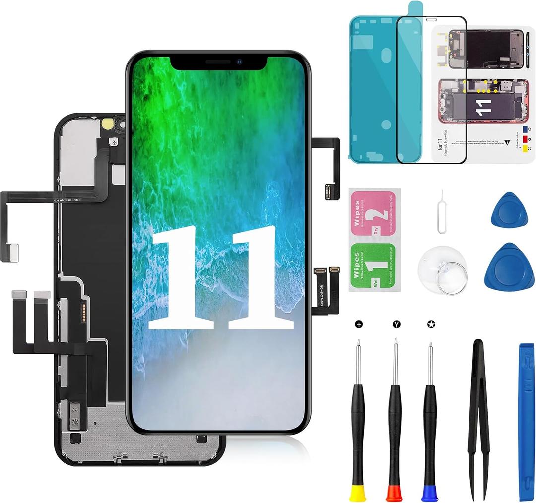for iPhone 11 LCD Screen Replacement with Earpiece Speaker Flex Cable and Proximity Sensor 3D Touch FHD Incell Display Digitizer Full Assembly with Repair Kit A2111 A2221 A2223