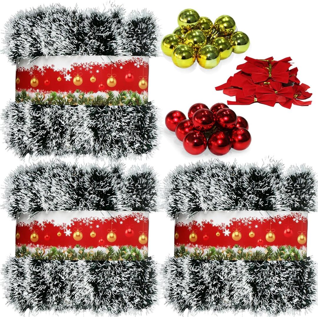 3 Pack 150Ft Greenery Garland with Snow, for DIY Christmas Tree Crafting-Green Snowy Pine Streamers for Outdoor & Indoor Christmas Decorations Artificial Twist Garland for Indoor/Outdoor