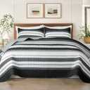 Whale Flotilla Full Queen Size Quilt Set - Reversible Black Quilts Queen Size with 2 Pillow Shams, Lightweight Boho Striped Bedspreads Coverlet Bedding Set for All Seasons