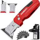 KAIWEETS Utility Knife Scraper, 2-in-1 Folding Box Cutter with Blade Storage, Heavy Duty Zinc Alloy Body, Retractable Design, 12pcs SK2 Black Blades replacement, EDC Tool for Home, Office, DIY Red