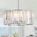 16.5" Chrome Crystal Chandeliers 4-Light Modern Drum Chandelier Flush Mount Round Ceiling Hanging Pendant Light Fixture for Kitchen Island Dining Room Foyer