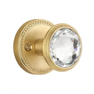 SORWDUERM 2 Pack Gold Door Knob Crystal Door Knobs Passage Brushed Gold for Hall and Closet Glass Satin Brass Door Handle Zinc Alloy