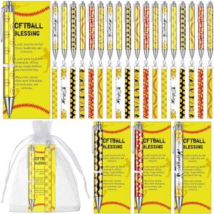 Kosiz 96 Pcs Softball Party Favors Include 24 Softball Ballpoint Pens 24 Cards Keychains Organza Bags for Team Party Decoration Supplies Players Sports Lover Adults