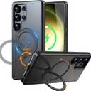 for Samsung Galaxy S23 Ultra Case with Stand,Compatible with Magsafe Wireless Charging,with 360Rotatable Magnetic Ring Holder Kickstand,Slim Protective Phone Cover,Matte Translucent,Black