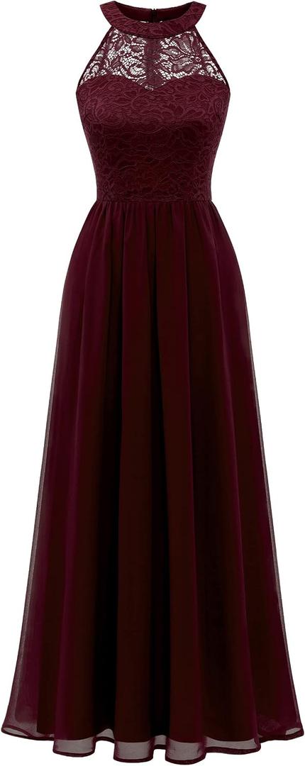 Wedtrend Women's Formal Dress, Halter Long Prom Dress Floral Lace Bridesmaid Dresses L