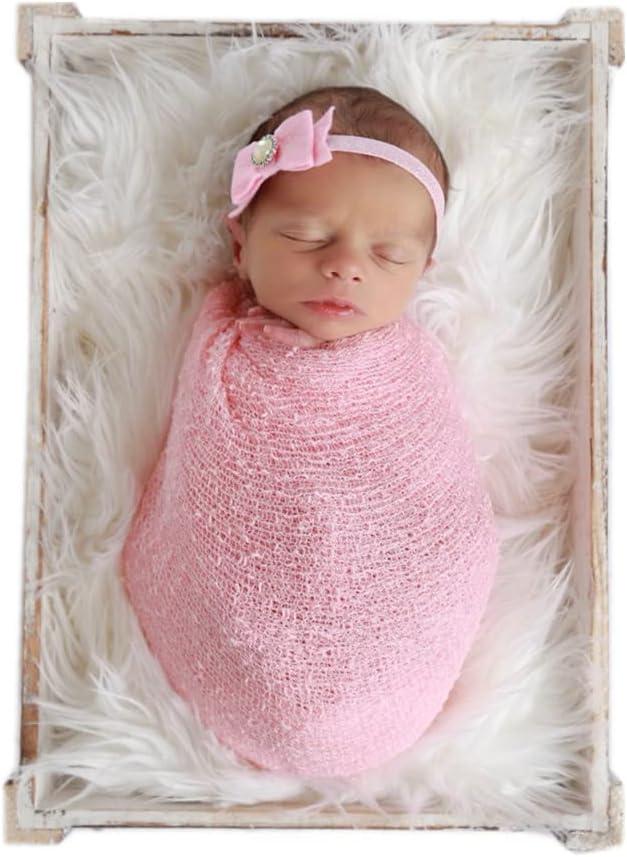 Coberllus Newborn Baby Photography Props Long Ripple Stretch Wrap Blanket Cloth for Boys Girls Photo Shoot (Light Pink)