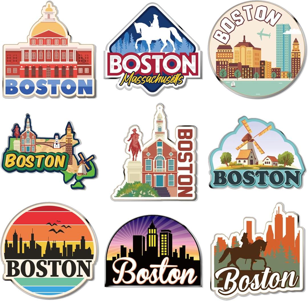 18 Pcs Boston Fridge Magnet Magnetic City Refrigerator Stickers Metal Boston Magnet Souvenirs Gifts Refrigerator Magnets Home Decoration Accessories