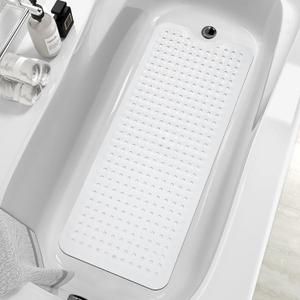 MOONFLY Shower and Bathtub Mat,40x16 Inches,Extra Long Non Slip Mats with Suction Cups and Drain Holes, Machine Washable and Anti Slip Bathmats, Bathroom Mats for Tub Nonslip (White)