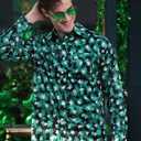 Arvilhill Mens St Patrick's Button Shamrock Clover Printed Long Sleeve Shirt (S-3XL) (Green, XXL)