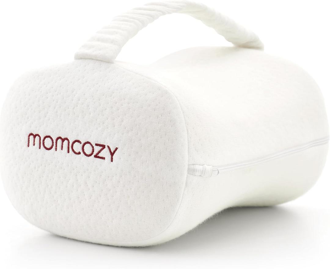 Momcozy Knee Pillow for Side Sleepers, Soft Memory Foam Support Spine Alignment Pregnancy Leg Pillow for Hips, Back, Sciatica Pain, Fixed Strap for Moving, Wider Contact Even Pressure (Ivory)