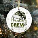 2 x Hunting Crew Ornament 2025  Born to Hunt Forced to Work Funny Hunter Ornament for Men, Dad, Husband, or Grandpa  Camo Santa Hat Deer Antler Design, Outdoor Sportsman Christmas Ornament, Rustic Gift