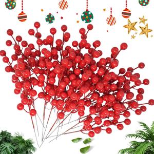 40 Pack Christmas Red Berry Stems 8.7 Inch, Christmas Berries Decorations Artificial Burgundy Berry Picks, Red Holly Berry Branches for Christmas Tree Decoration,Valentines,Wedding,Holiday Home Decor