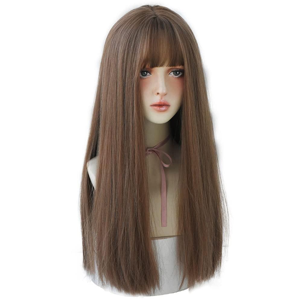 Long Straight Wig With Bangs Honey Brown Synthetic Hair for Women Natural Premium Soft Wig for Party Cosplay Use (22inch Honey Brown)