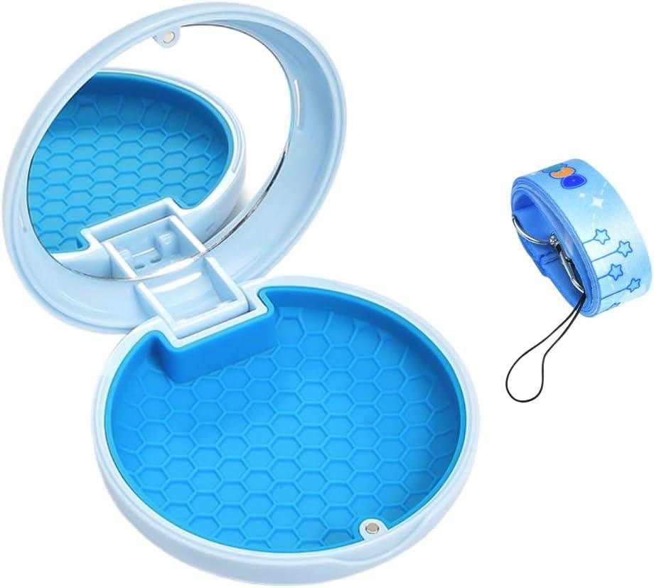 Retainer Holder with Mirror & Lanyard, Compact Night Guard Case with Vent Holes, Partial Denture Container for Purse, Portable Aligner Box Compatible with Invisalign (Blue)