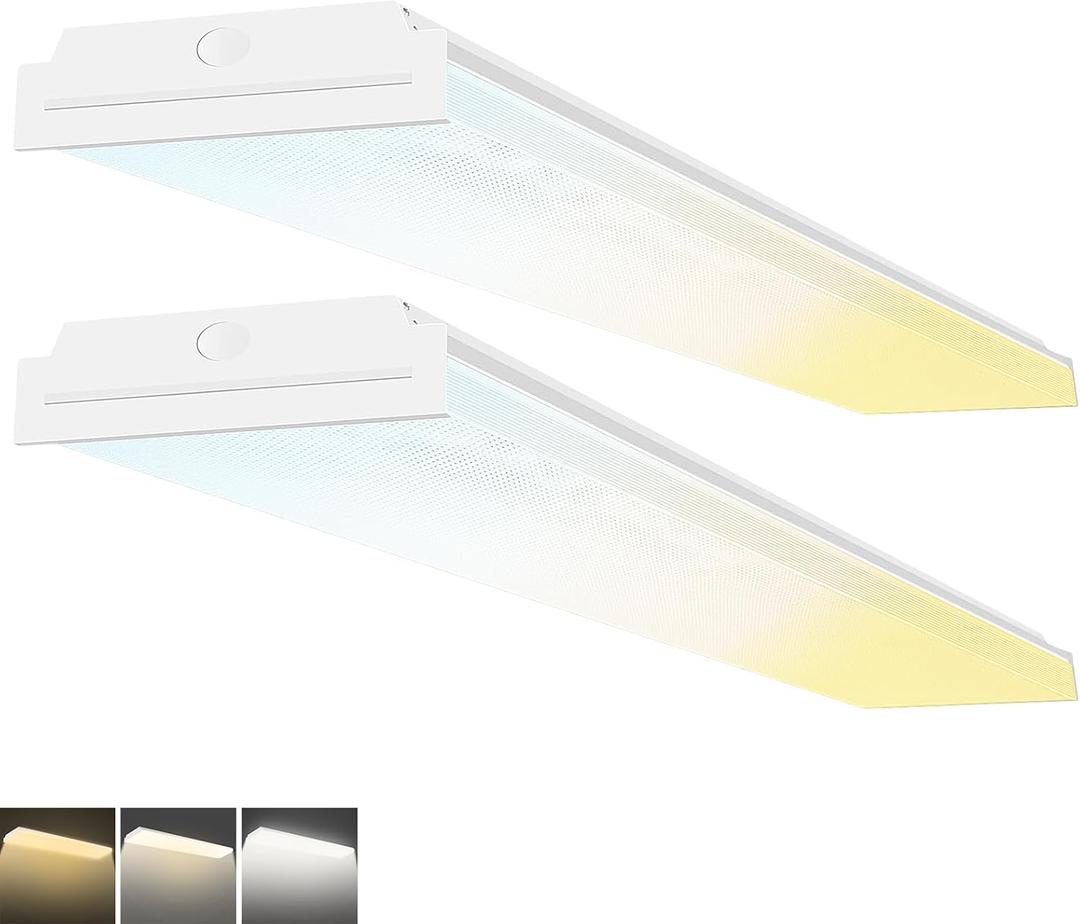 FAITHSAIL Dimmable 4FT LED Wraparound Light, 3 CCT 3000K/4000K/5000K, 30W/40W/50W, 3500lm/4600lm/6000lm, 4 Foot Led Shop Light & Kitchen LED Light Fixture, 48 Inch Flush Mount Light Fixture, 2 Pack