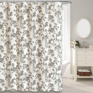 WOUVMA Black Shower Curtain Floral Cotton Linen Cottagecore Shower Curtain for Bathroom 72" W x 78" L