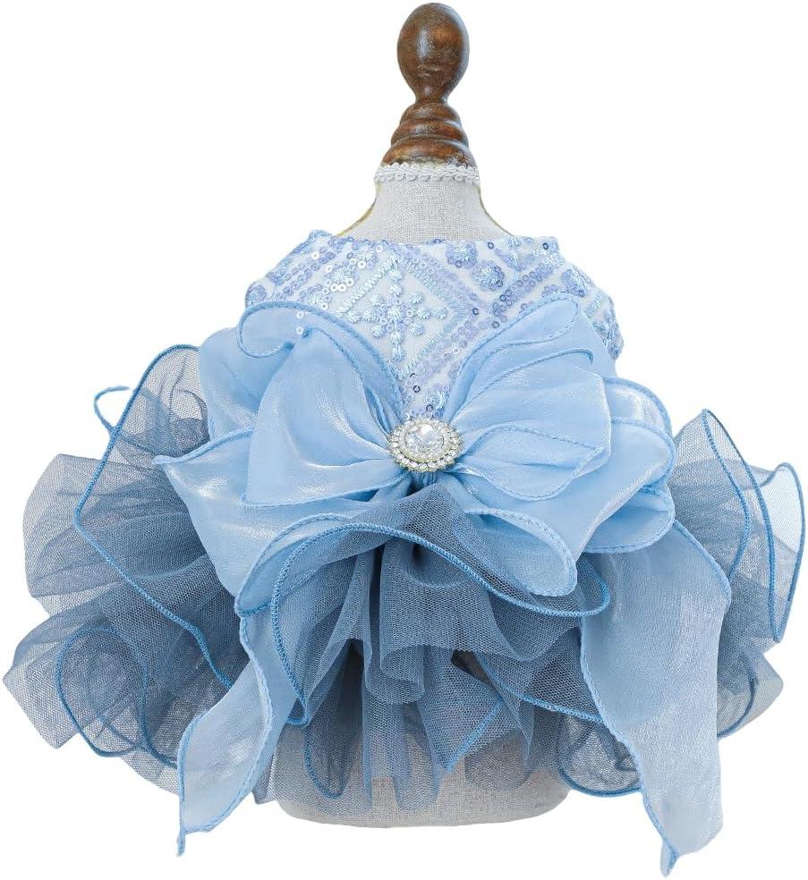 Fashion Sweet Puppy Dog Blingbling Princess Skirt Pet Dog Lace Cake Camisole Tutu Dress E-Navy M (Back 10.4" Chest 15.5")