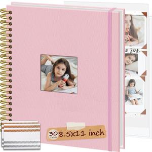 8.5x11 Inch Scrapbook Photo Album, Linen Cover DIY Scrapbooks with 30 Sheets Plastic Sleeves 60 Pages Memory Book for Wedding Birthday Baby Travel (Pink)