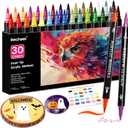 30 Colors Acrylic Paint Markers, Dual Tip Fine and Brush Tips for Detailed Art, Crafting, Rock Painting, Wood, Glass, Ceramic, and More
