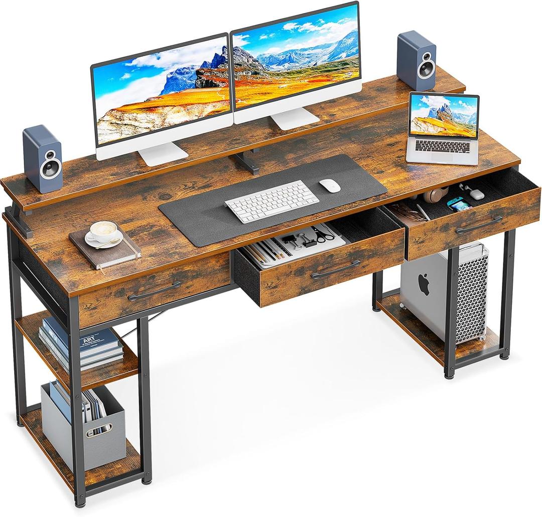 ODK 48 Inch Computer Desk with 8 Fabric Drawers, Modern Office Computer Desk for Home Office with Large Storage Study, Gaming, Grey