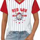Baseball Jersey Women Shoulder Straight V-Neck Game Day Shirts Funny Baseball Heart Graphic Tee Streak Short Sleeve Tops (Medium)