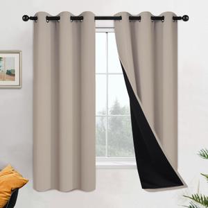 Yakamok 100% Blackout Curtains 63 Inches Long, 2 Thick Layers Heat and Full Light Blocking Soft Thermal Insulated Drapes for Bedroom(42" Wide Each Panel, Greyish White, 2 Panels)