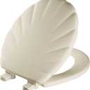 Mayfair Sculptured Shell Toilet Seat, Easy Clean Hinges with Durable Wood Seat, Made in USA, Round, Bone