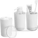 iDesign 4-Piece Bathroom Accessories Vanity Countertop-White/Clear Fluted Soap Pump Set with Tray