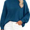 PRETTYGARDEN Women's Fashion Sweater Long Sleeve Casual Ribbed Knit Winter Clothes Pullover Sweaters Blouse Top (Medium, Lake Blue)