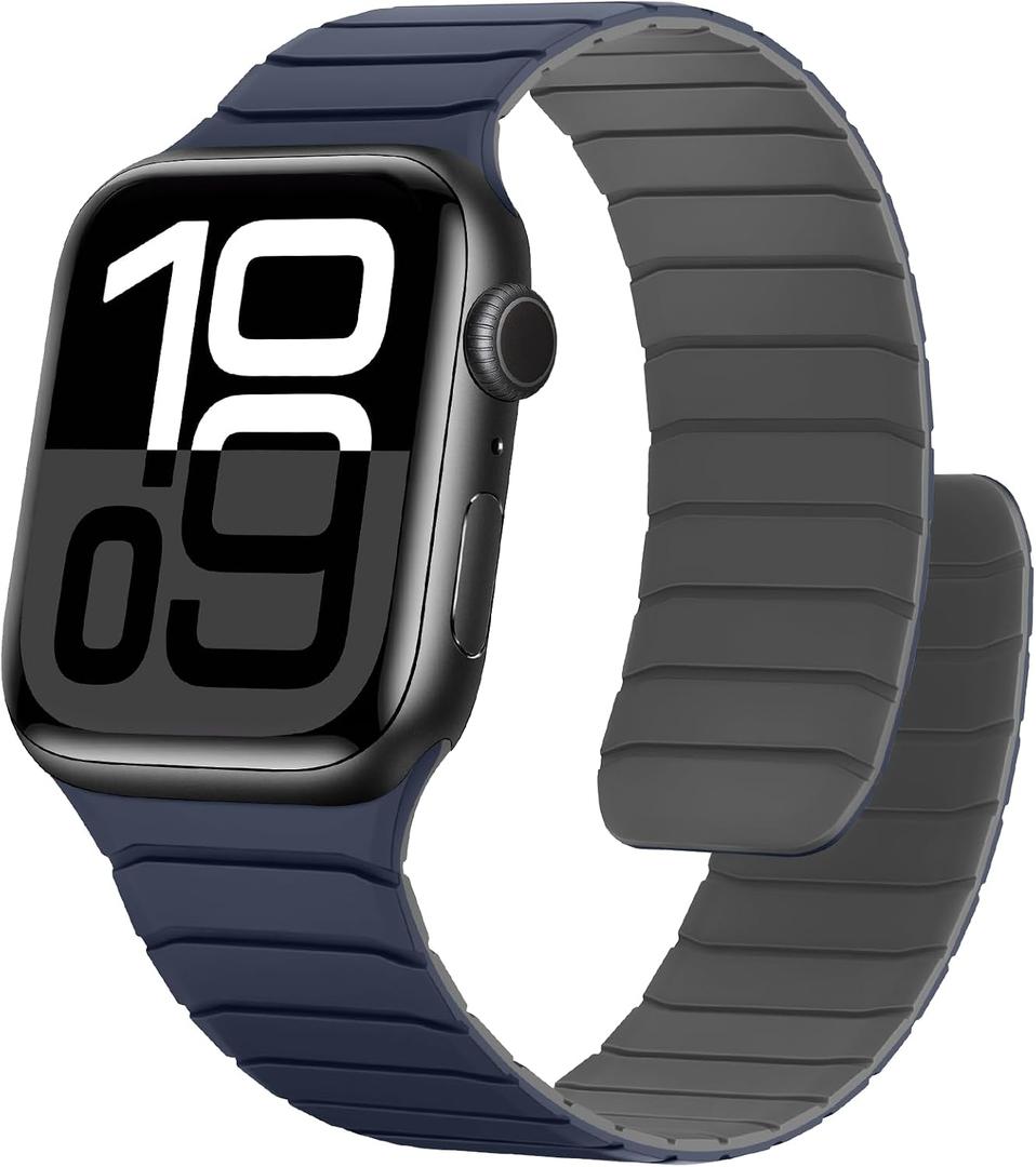 Magnetic Silicone Bands Compatible with Apple Watch 42mm(Series 11/10) 41mm 40mm 38mm, Sport Wristband for Men Women Compatible with iWatch SE Series 11 10 9 8 7 6 5 4 3, Dark Blue-Grey
