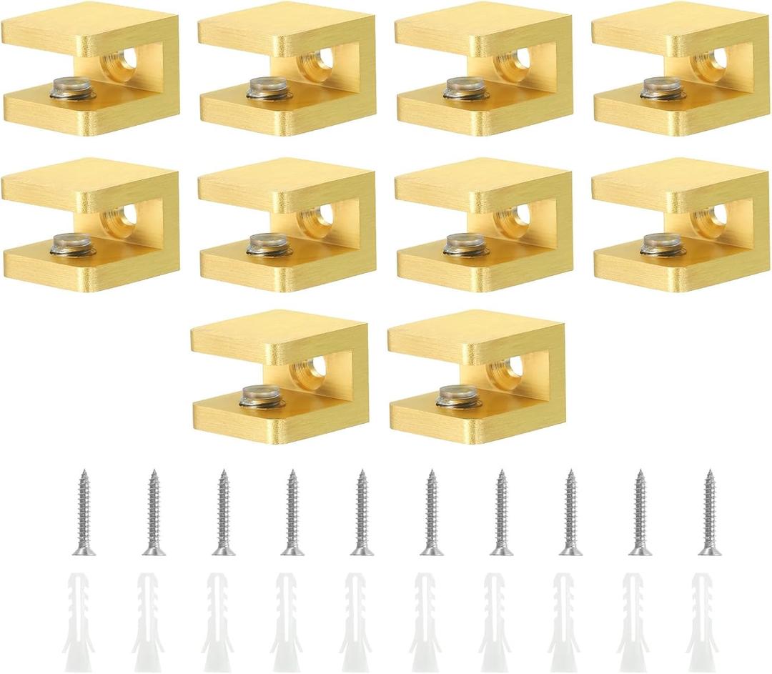 Uxcell Brass Glass Shelf Clamp - 10Pcs Adjustable Bracket Support Holder for 5-8mm Thick Glass, Gold