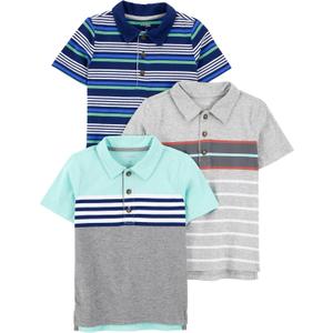 Simple Joys by Carter's Boys' 3-Pack Short Sleeve Polo (5T, Blue Placed Stripe/Grey/Navy Stripe)