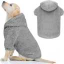 Fuzzy Dog Hoodie Dog Sweaters for Large Dogs Soft Double-Sided Plush Fleece Sweater Clothes Coats Hoodie Sherpa Hooded Sweatshirt(Grey-L)
