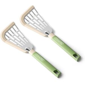Cosamtec Silicone Fish Spatula Flexible Curved Edge Slotted Turner for Non-Stick Cookware Egg Pancake Flipper with Heat Resistant Nylon Handle, Set of 2