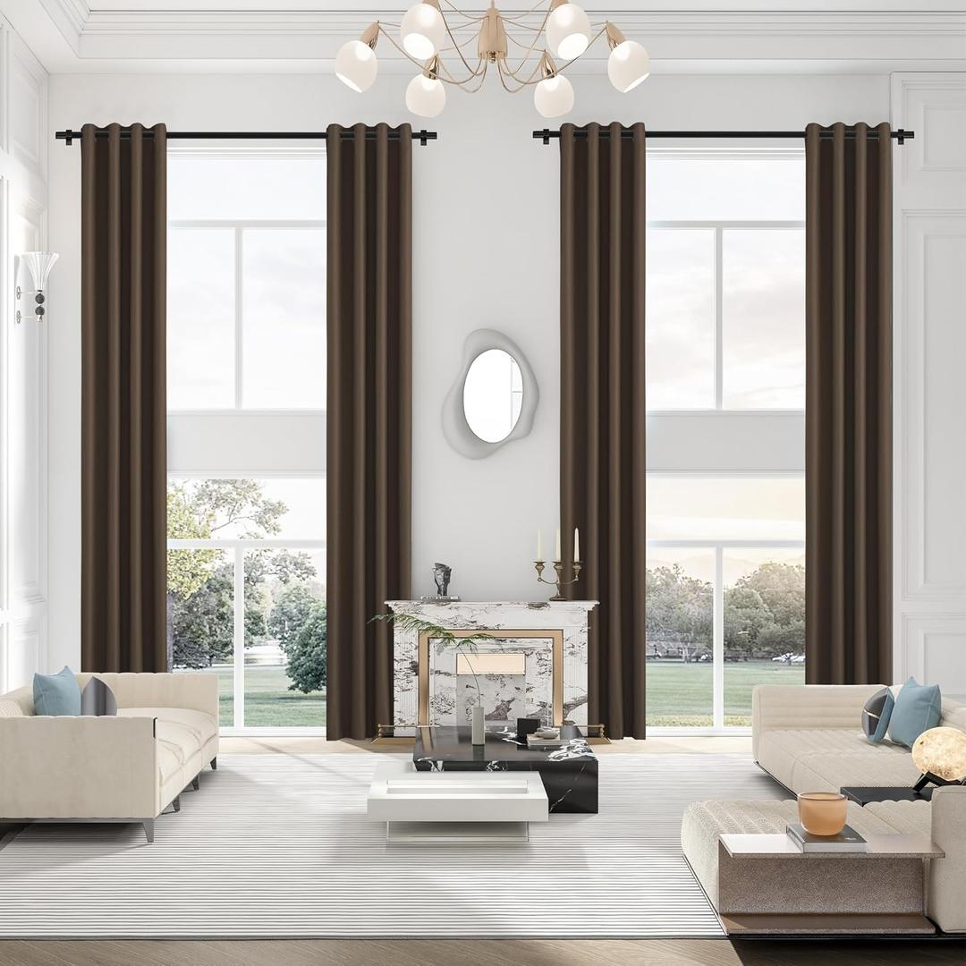 Extra Long Curtains, Room Darkening Grommet High Ceiling Blackout Curtains for Living Room (1 Panel, Brown, 52"x168") (52"W x 168"L (Pack of 1))