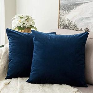 MIULEE 24x24 Inch Euro Sham Velvet Pillow Covers, Set of 2 Large Square Decorative Pillows - Dark Blue Super Soft for King Bed, Sofa, Couch, Accent Chairs with Hidden Zipper