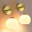 Battery Operated Wall Sconces Set of 2, Rechargeable Wall Lights with Frosted Glass Shade, 12 RGB and 3CCT Dimmable, Wall Lamps with Remote for Bedroom Living Room Hallway, Gold