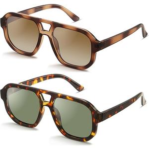 livho Trendy Polarized Square Aviator Sunglasses Women Men Square Eyewear Frame, Retro Sun Glasses for Women Men 2025 Shades, Brown Tortoise/Brown+Brown Tortoise Green