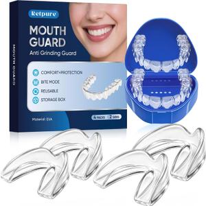 Anti Grinding Guard, Mouth Guard for Clenching Teeth at Night, Mouth Guard for Sleeping, Comfortable & Reusable Adult Night Guards for Teeth Grinding, Includes 4pcs & 1 Travel Case