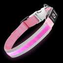 PetIsay Dog Light up Collar with Metal Buckle - Ultimate Reflective LED Dog Collar Rechargeable/Waterproof(Pink,L)