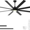 Sevenine 72 Inch Ceiling Fans with Lights and Remote, 8 Black Wood Blades, Large Ceiling Fan with 6 Speed Reverse DC Motor, 3 Color Dimmable LED, Downrod For Indoor Rooms Living Room Patio Farmhouse