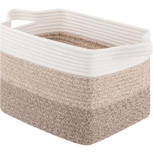 OIAHOMY Woven Storage Basket for Shelves, Rectangle Cotton Rope Baskets for Organizing, 13 x 10 x 9 in, Storage Bins for Dog Toys, Towel, Books, Gift, Gradient Brown