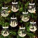 16 PCS Nativity Christmas Ornaments Wooden Acrylic Nativity Scene Christmas Ornament Religious Gift for Christian Family Hanging Christmas Tree Decorations with Ropes