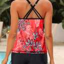 Yonique Womens Blouson Tankini Swimsuits Two Piece Strappy Bathing Suit Tops with Shorts Criss Cross Swimwear